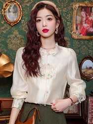 H Han Queen Summer Women's Clothing Sales Vintage Tops Chiffon Blouses Simple Long Sleeve Casual Shirts Korean Popular Clothes