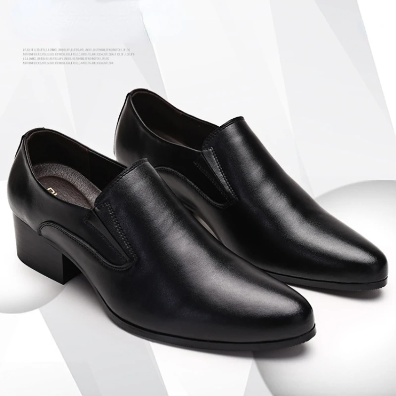 Genuine Leather Handmade Shoes Men Loafers Slip On Business Casual Shoes Classic High Heels Dress Oxford Shoes Male Shoes Flats