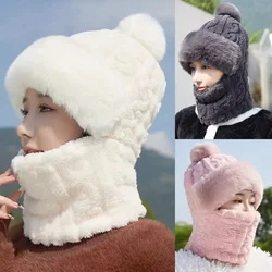 Winter Scarf Set Hooded Hat Set Women Plush Neck Warm Russia Outdoor Skiing Caps Windproof Plush Hat Thick Plush Fluffy Beanies