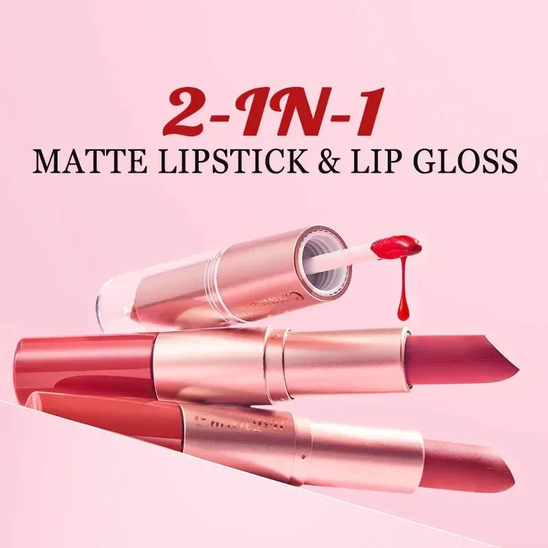 Lápiz labial 2 en 1 de doble punta, delineador de labios, pigmento mate, taza antiadherente, Color de piel, maquillaje resistente al agua duradero 24H, Cosméticos de belleza