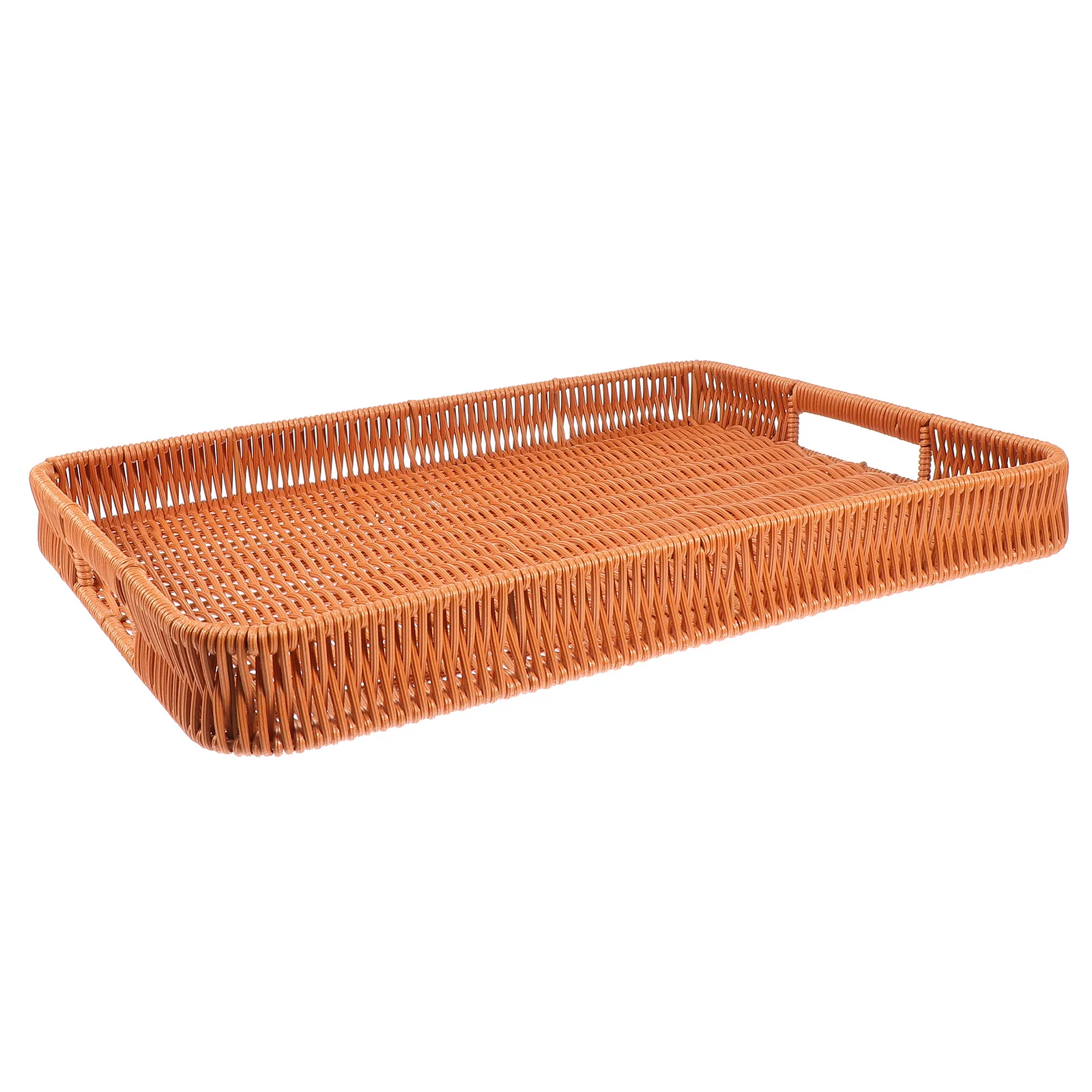 

1pc Premium Plastic Storage Basket Hand-Woven Design Large Capacity Fruit Tray For Kitchen Living Room Bread Snack Organizer