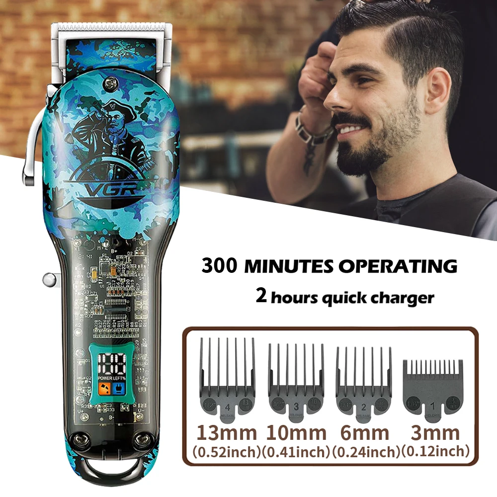 VGR Professional Hair Clipper Rechargeable Hair Trimmer For Men Shaver Hair Cutting Machine Barber Accessories Cut Machin Beard