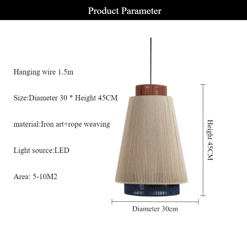 

SANDYHA Woven Cotton Rope Chandelier Japanese Retro Pendant Lights for Living Room Bedroom Dining Table Unique Home Decoration