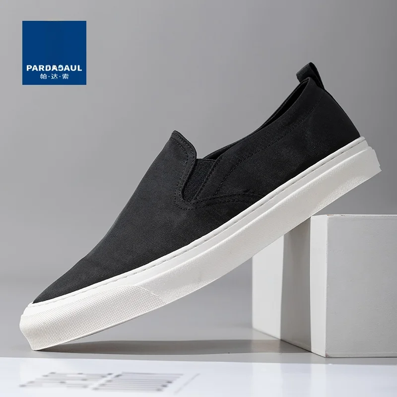 

Pardasaul Новые летние повседневные дышащие кеды из канваса для мужчин, без шнурков, низкие, модные, универсальные, на плоской подошве, с круглым носком, на резиновой подошве