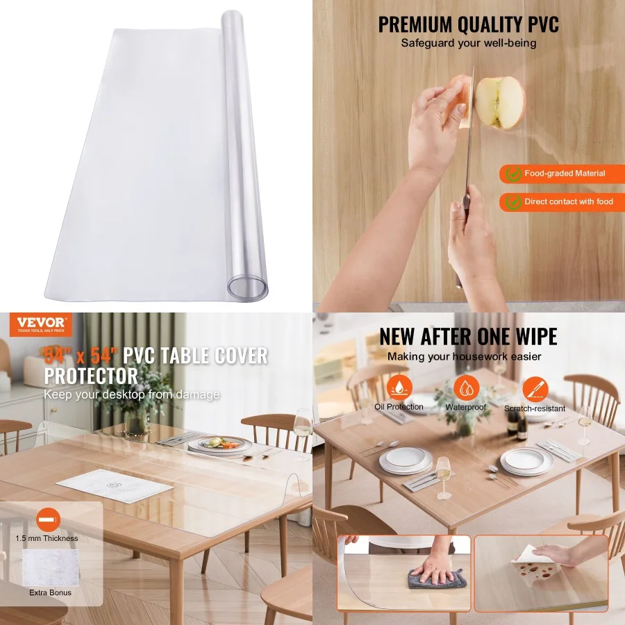 

VEVOR PVC Table Protector 54x54 Inch Clear Plastic Desk Protector 1.5mm Thick