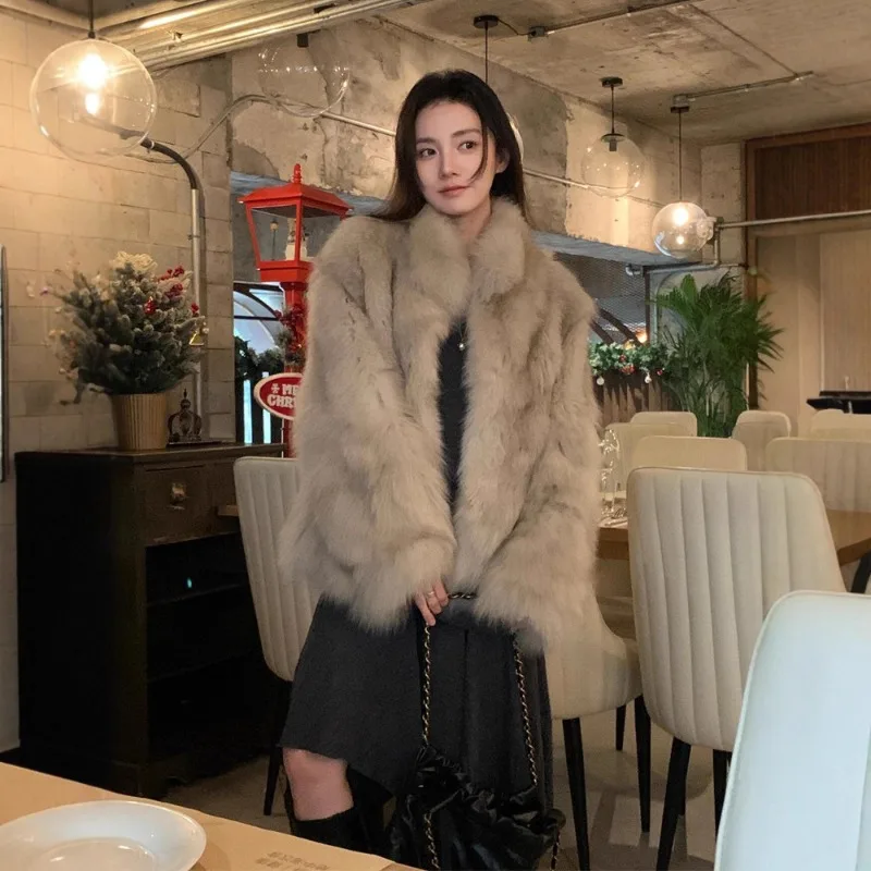 2026 Winter New Imitation Fox Hair Stand-up Collar Fur Coat Women's Medium and Long Casual Fashion Jacket