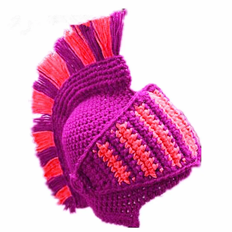 Red Tassel Cosplay Roman Knight Knit Helmet Men's Caps Original Barbarian Handmade Winter Warm Beard Hats Funny Beanies view 5