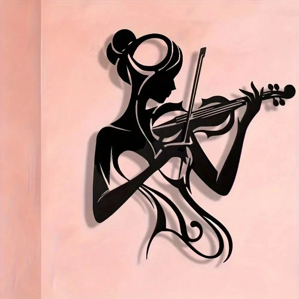 Elegant Violin Girl Metal Wall Art - Vintage Style Decor, Perfect Gift for Music Lovers