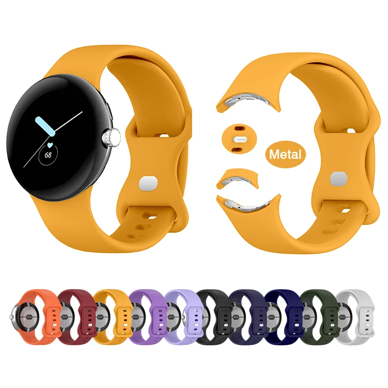 حزام ساعة سيليكون مع مشبك معدني لساعة جوجل بكسل ، مشبك فراشة ، ملحق الأصلي