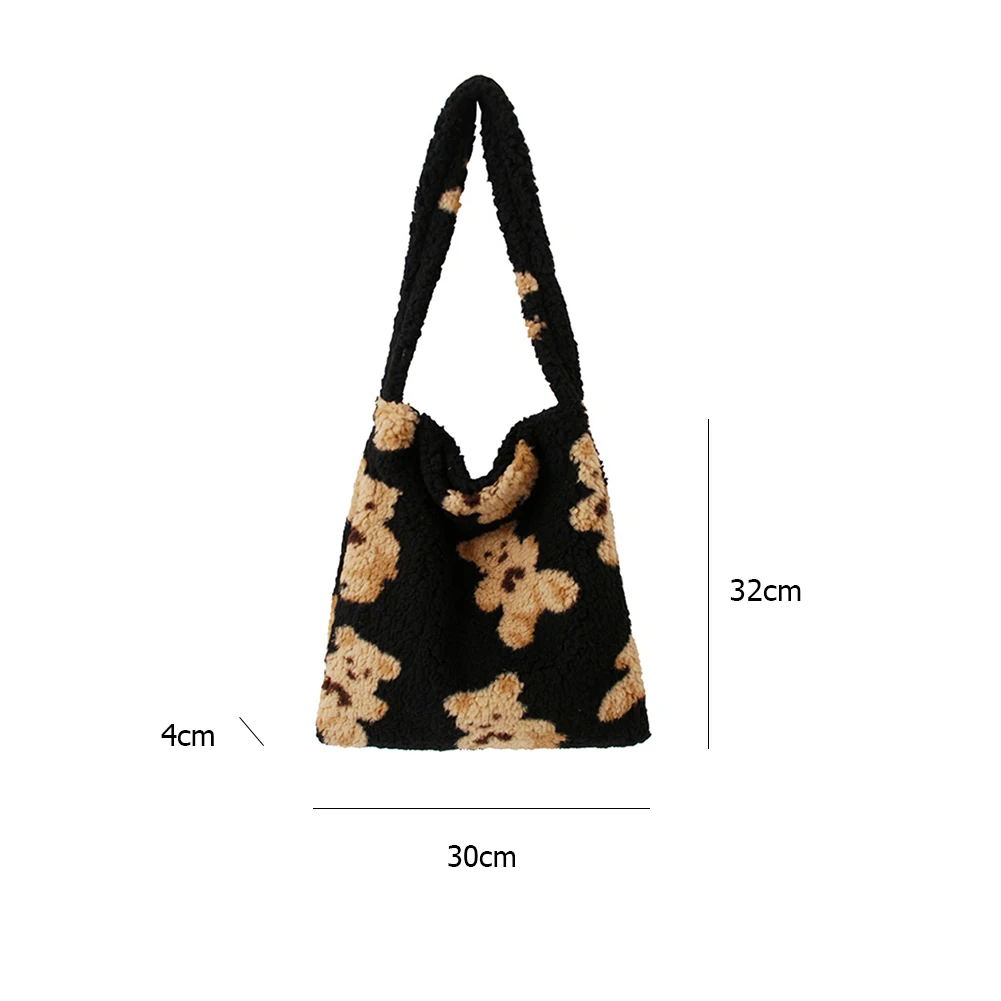 Women Lamb Like Fabric Shoulder Tote Bag Canvas Fluffy Fur Bear Handbags Large Capacity Soft Shopping Bags Girls Cute School Bag