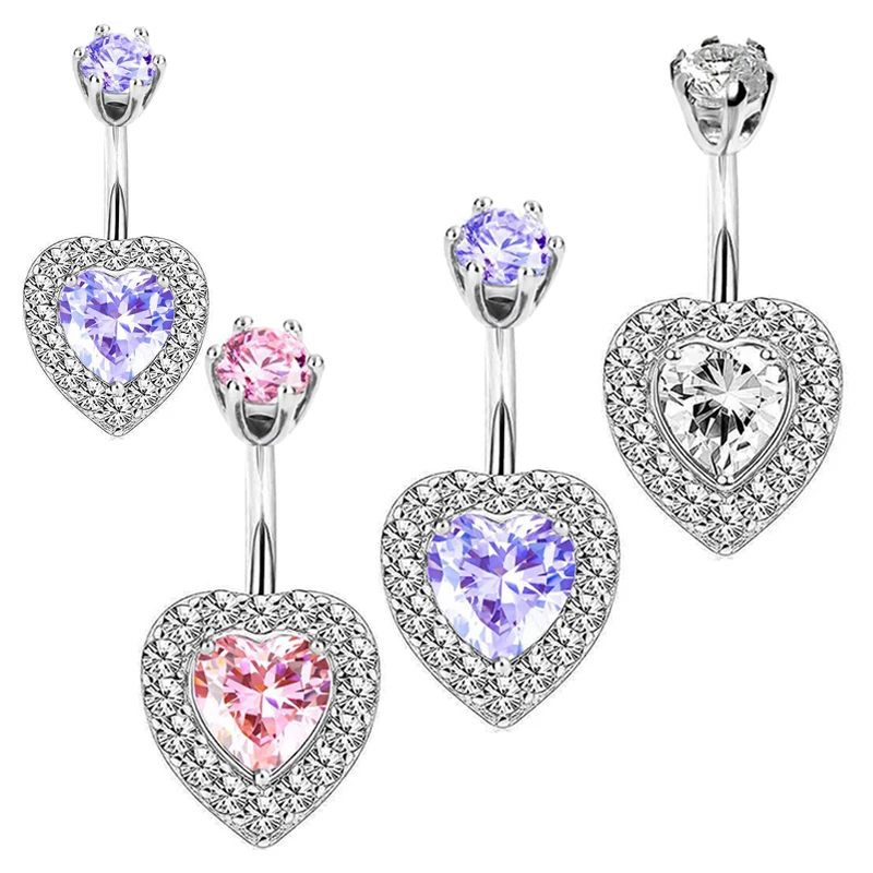 

2023 Sales Best Heart Crystal Belly Button Rings Surgical Steel Snake Body Piercing Navel Heart Sexy Belly Ring Piercing Ombligo