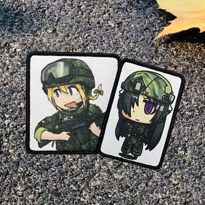 Cute Anime Girl with A Gun Tactical Patch Morale Armband Badge Hook and Loop Military Patches Backpack Hat Accessories Stickers