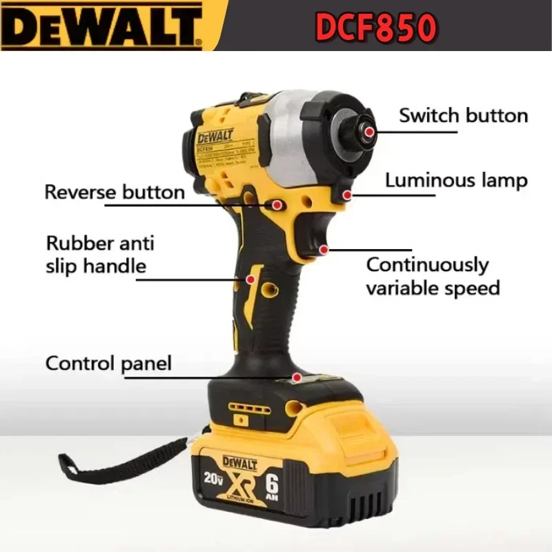 مفك براغي كهربائي Dewalt DCF850 قابل لإعادة الشحن 20 فولت، بطارية ليثيوم كهربائية، أدوات كهربائية، عزم دوران كبير أصلي