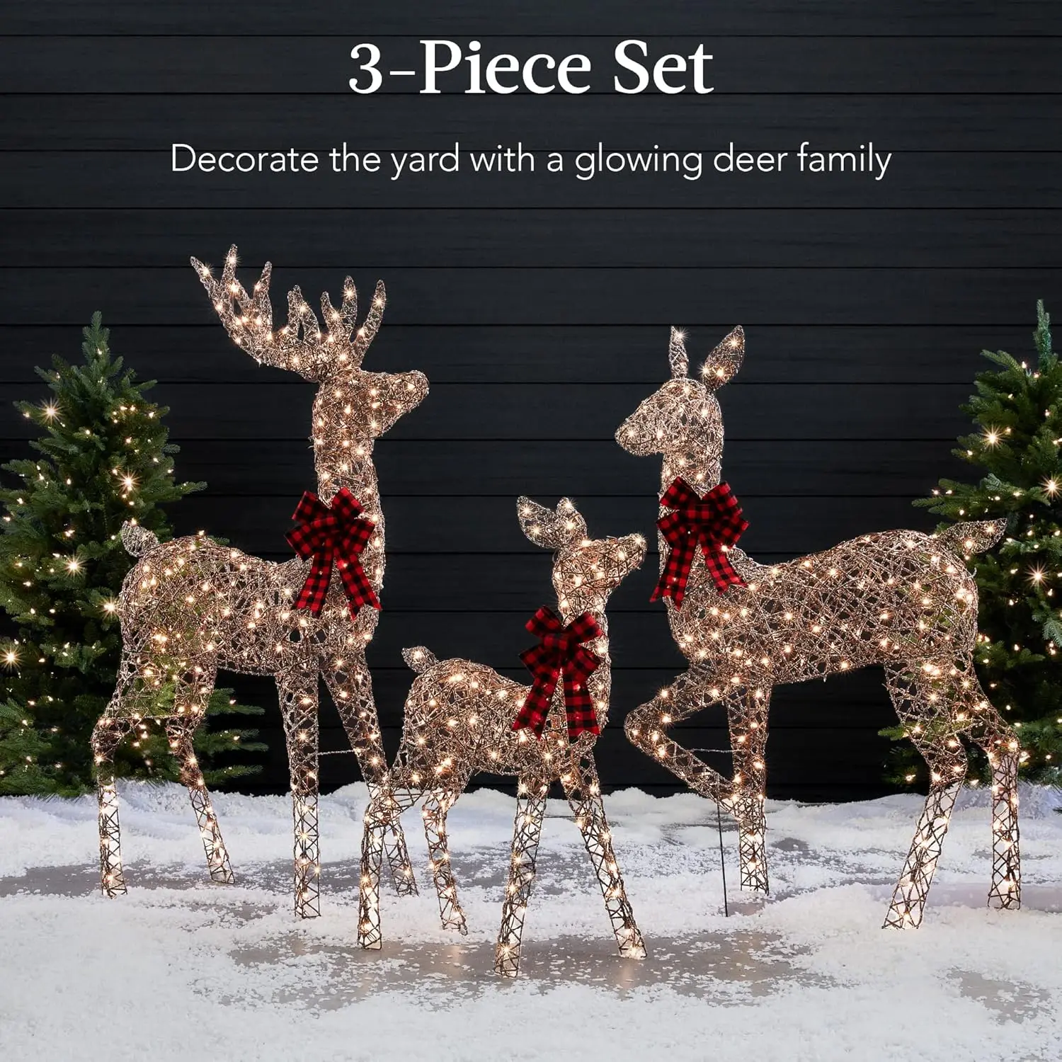 Best Choice Products 3-Piece Large Lighted Christmas Deer Family Set 5Ft Outdoor Yard Decoration 360 LED Lights Stakes Brown