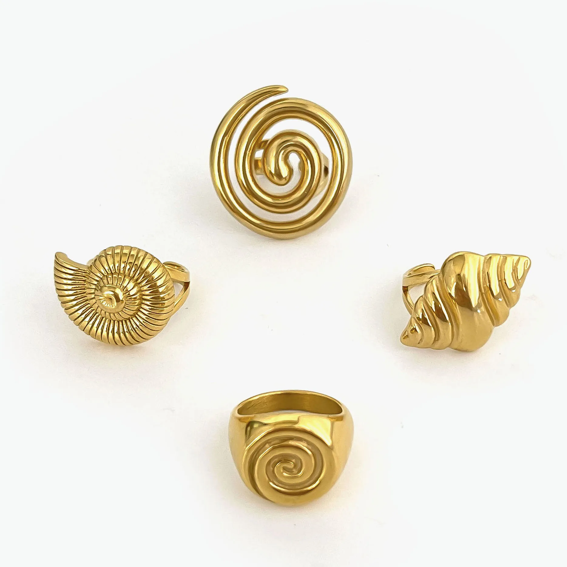New ins Stainless Steel Hollow Conch Spiral Ring For Women Vintage Gold Non Fading Conch Rings Fashion Jewelry Gift