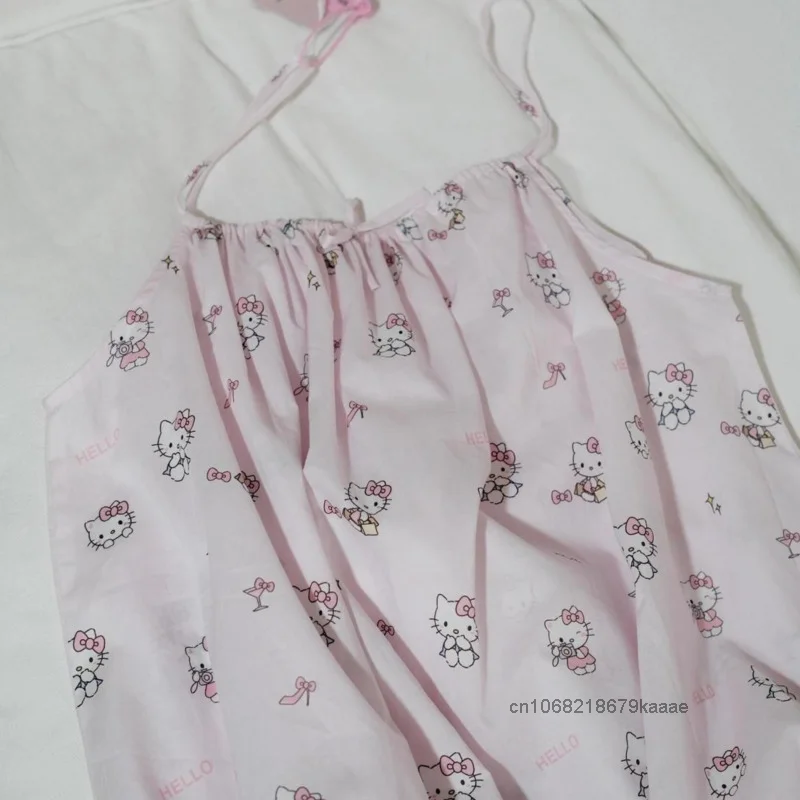 Sanrio Hello Kitty Cute Cartoon Printed Nightgown Comfortable Simple Sweet Y2k Girl Nightdress Japanese Style New Trendy Pajamas