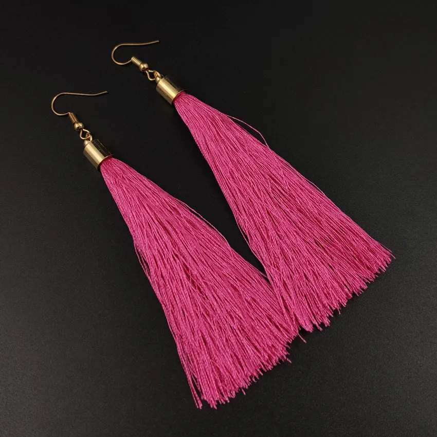 موضة هامش شرابة الأقراط خيط القطن الحبال فرشاة قطرة استرخى أقراط خمر قطرة طويلة استرخى أقراط مجوهرات السيدات #3