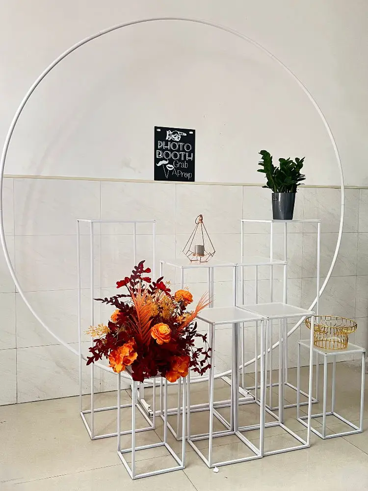 6.5FT White Metal Round Frame Grand Event Wedding Backdrops Circle Flower Arch Plinth Table For Cake Crafts Garland Display Rack