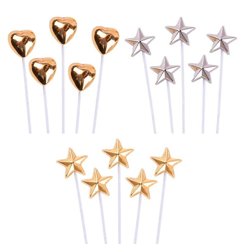 1 Juego de Mini pentagrama para decoración de tarta de feliz cumpleaños, adorno dorado en forma de corazón DIY para fiesta de cumpleaños para niños, decoración de boda