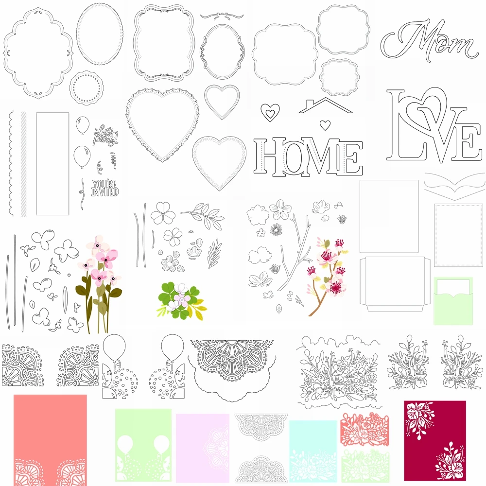 Metal Cutting Dies Delightful Mini Blooms Edge Dies Love Oval Frame Love Mom Words Dies for DIY Scrapbooking Decor Card Crafting