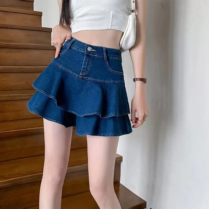 Vintage Denim Mini Spódniczki Kobiety Lato Seksowne Jednokolorowe Suknie Balowe Spódniczki Dżinsy Kobiety Dorywczo Kieszenie Slim A-line Mini Spódniczki — zdjęcie 6