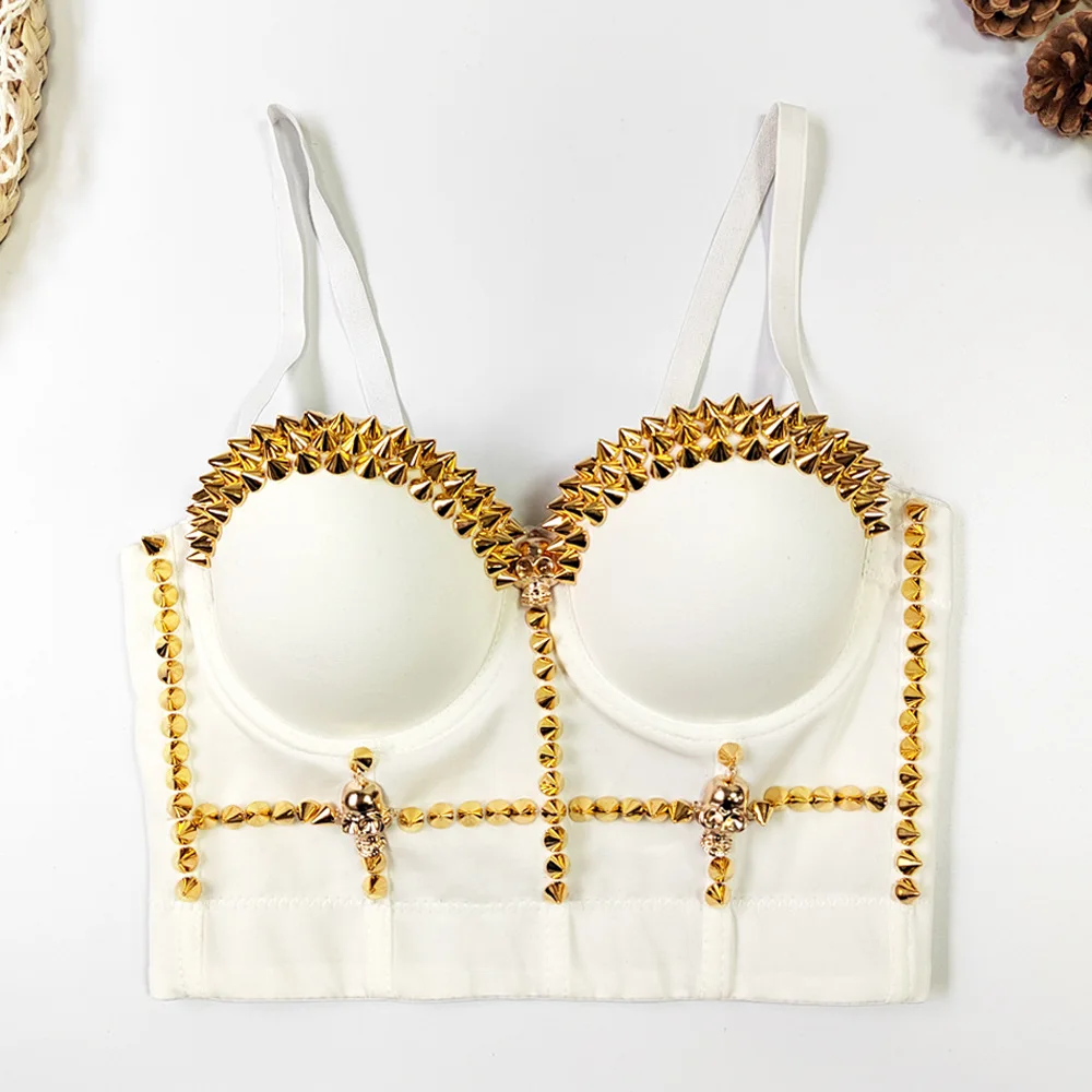 

LAZADA Skull Head Decorative Strap Vest Women's Retro Beaded Bra Fibone apewear Thiened Spring Season Chinese Origin