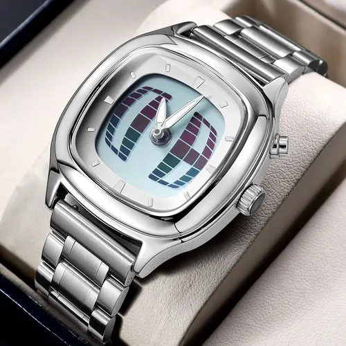 Imagen 2 del producto Reloj de cuarzo para hombre con iluminación Pantalla de números digitales y dinámicos Reloj de pulsera futurista creativo retro con banda de acero inoxidable