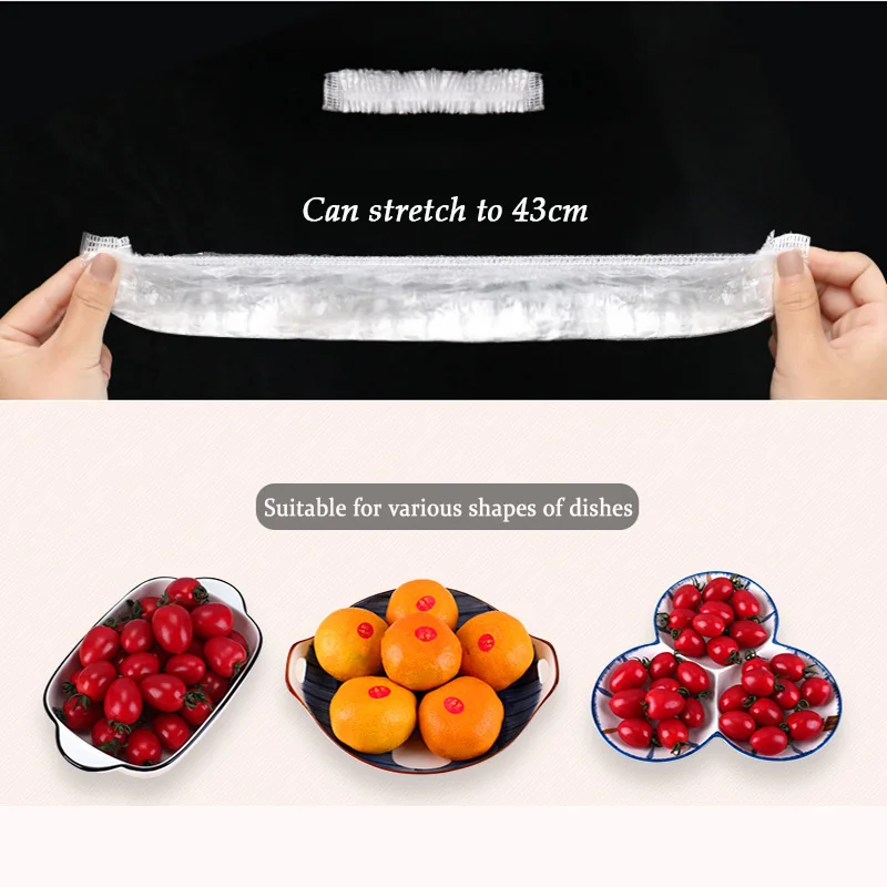 100pcs Disposable Food Cover Plastic Wrap Elastic Food Lids For Fruit Bowls Cups Caps Storage Kitchen Fresh Keeping Saver Bag