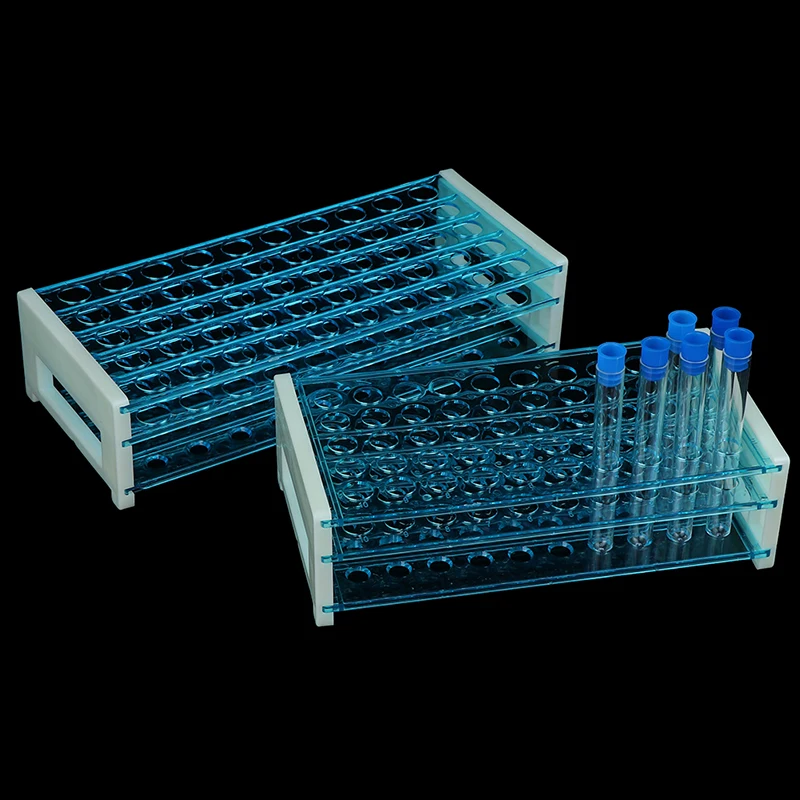 10pcs Plastic Test Tubes Vials With Caps & Pipe Rack Holder Stand 40/50 Holes