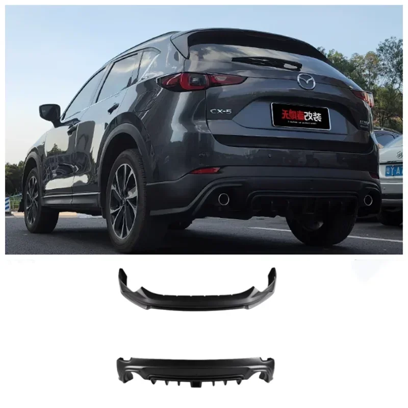 For Mazda CX5 CX-5 2022-2024 ABS Matte Black Car Bumper Front Lip Rear Diffuser Spoiler Body Kit (With LED Light)