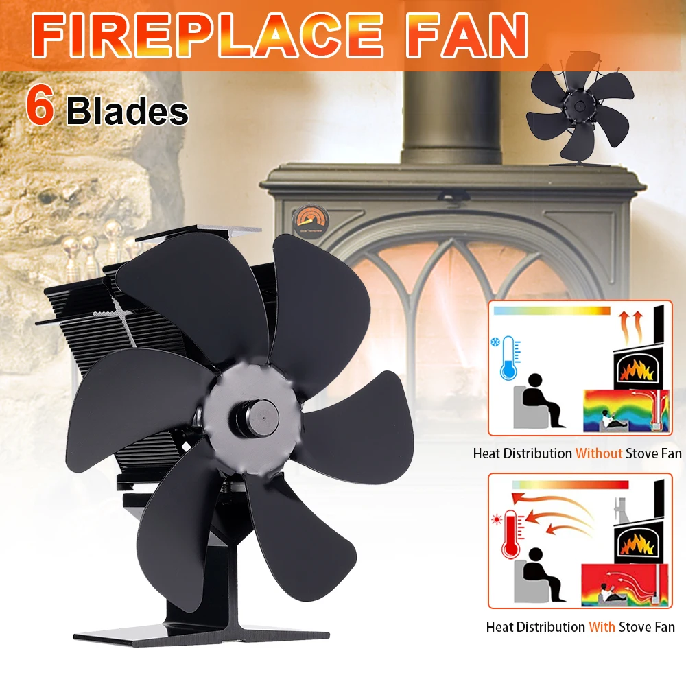 

6 Blade Standing style Heat Powered Stove Fan Fireplace Fan Log Wood Burner Quiet Fireplace Fan Heater Heat Distribution