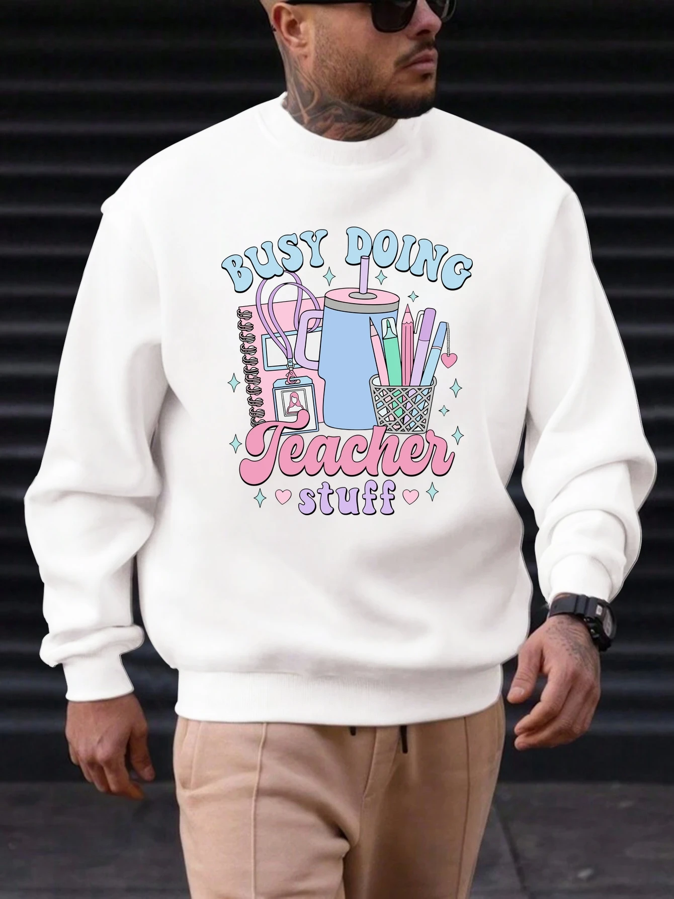 

Men's Cotton Round Neck Sweatshirt English Font Pattern Printing 2025 New Trending Fashion Casual High Quality Top Clothing