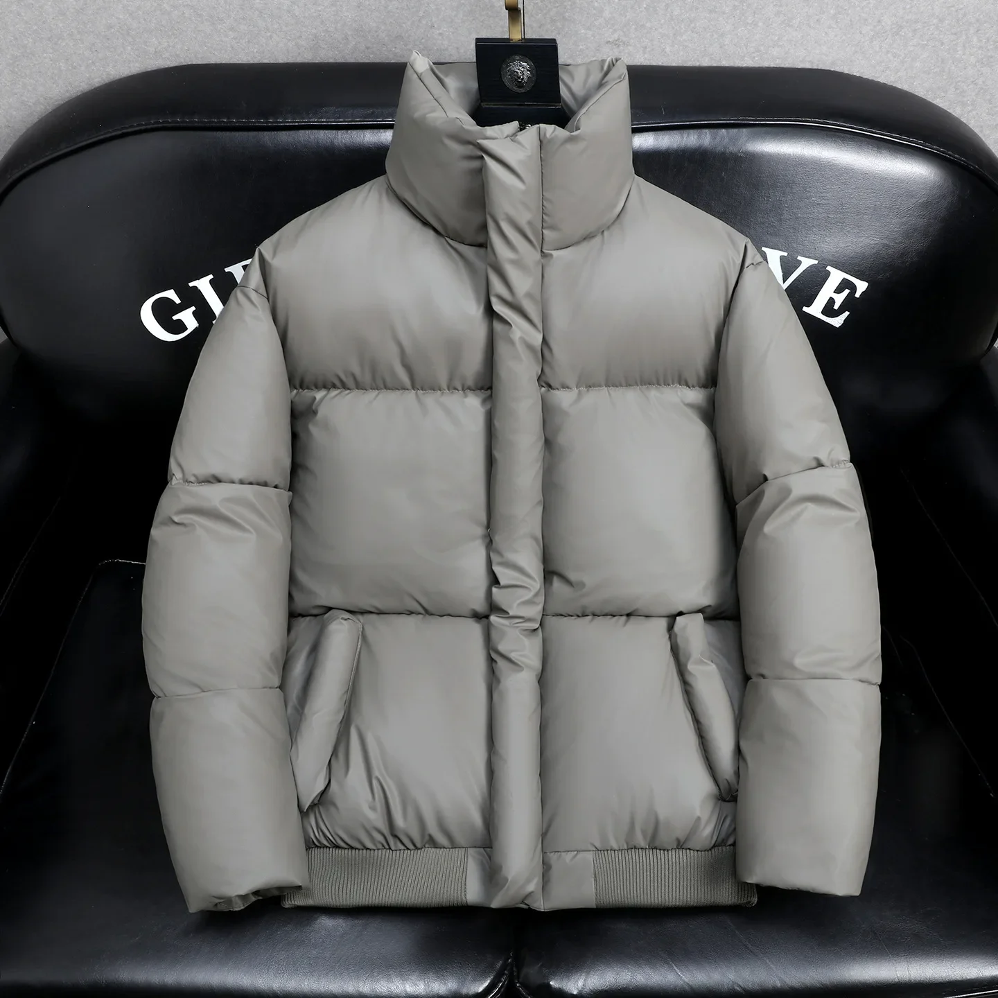 Style Men's Loose Collar PU Leather Cotton Coat Bread  Fashion Casual Thick Cotton Jacket Outfit, Trendy