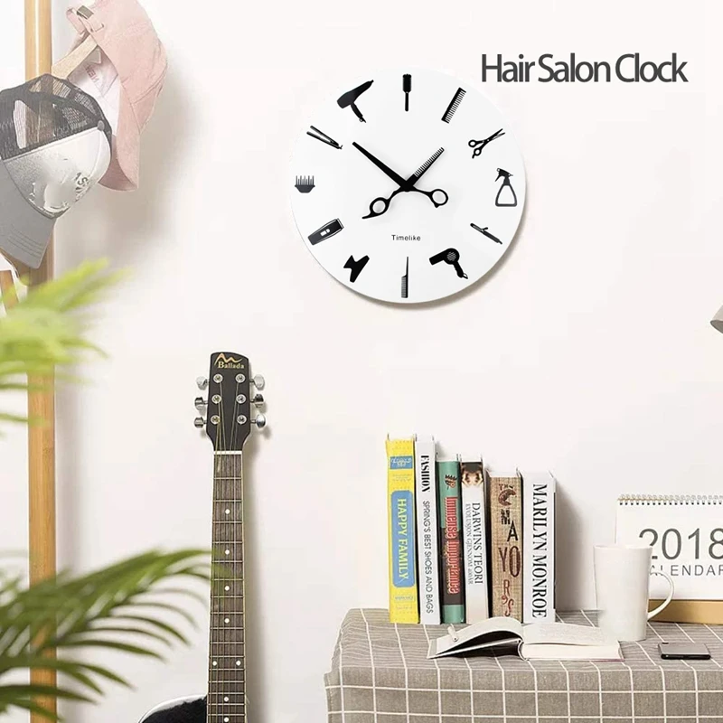 Timelike Barber Stylist Tools Wall Clock Modern 3D Quartz Non Ticking Beauty Hair Salon Clocks Watch for Home Decor Gift