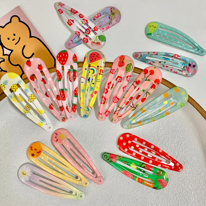 10/20/30Pcs Women Oil Print Hairpin Cartoon Rainbow Hair Accessories Animal Flower Fruit Dot Head Barrettes Cute Girls Headdress