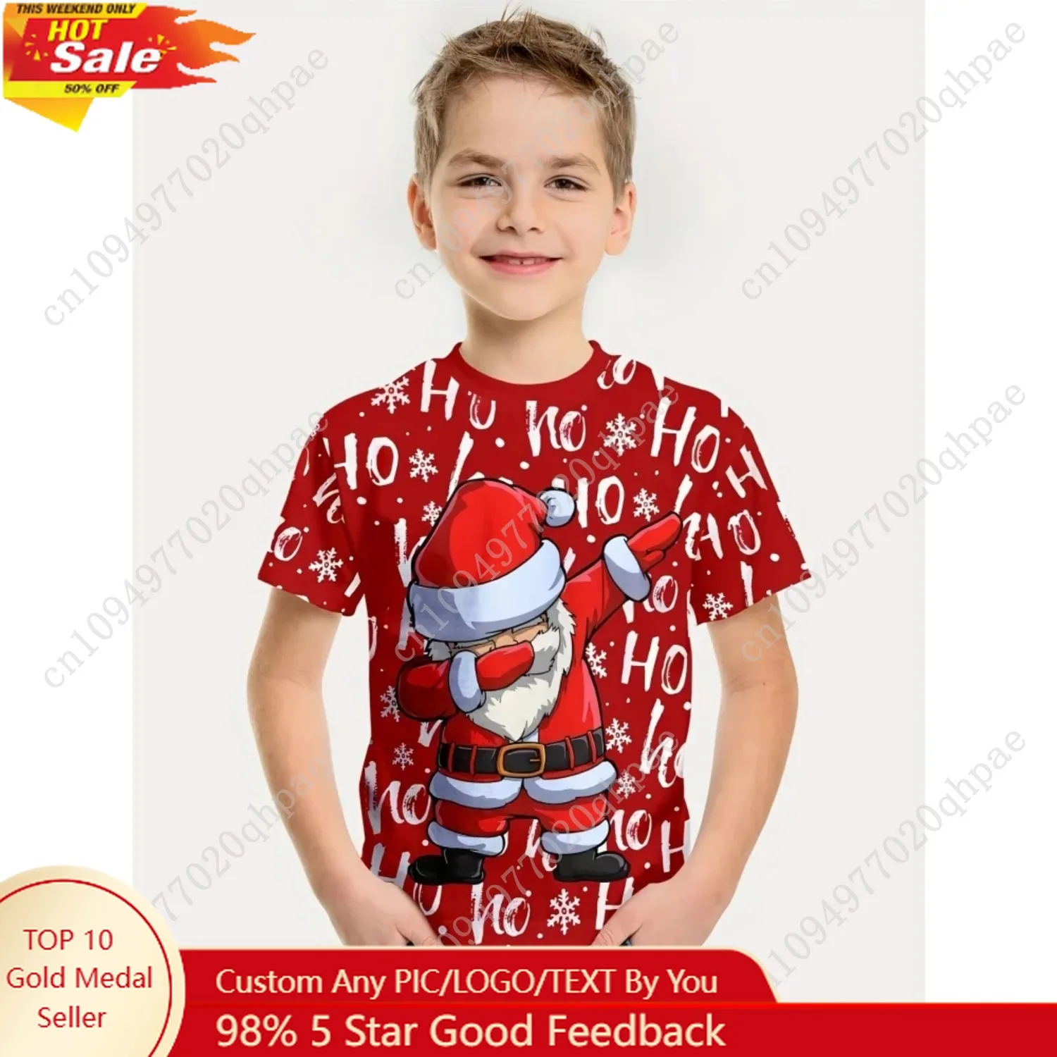 

Children's Clothing Sports Jersey Santa Claus Christmas Short Sleeve T-Shirt Summer Fashion Casual Children Clothes Girl Tops