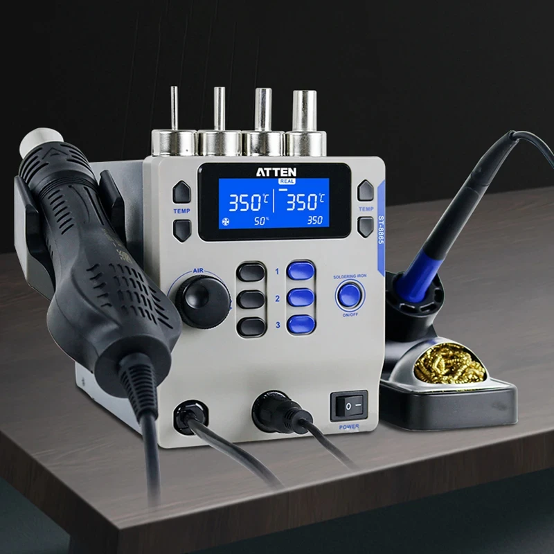 ATTEN ST-8865 2 in 1 electric soldering iron lead-free hot air gun soldering station Intelligent digital display rework station