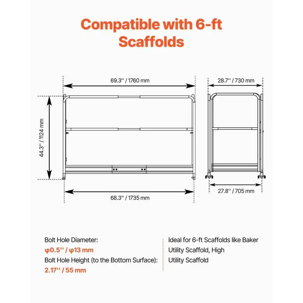 6ft Yellow Safety Guard  System for baker Style Scaffolding Durable Construction Site Safety Equipment