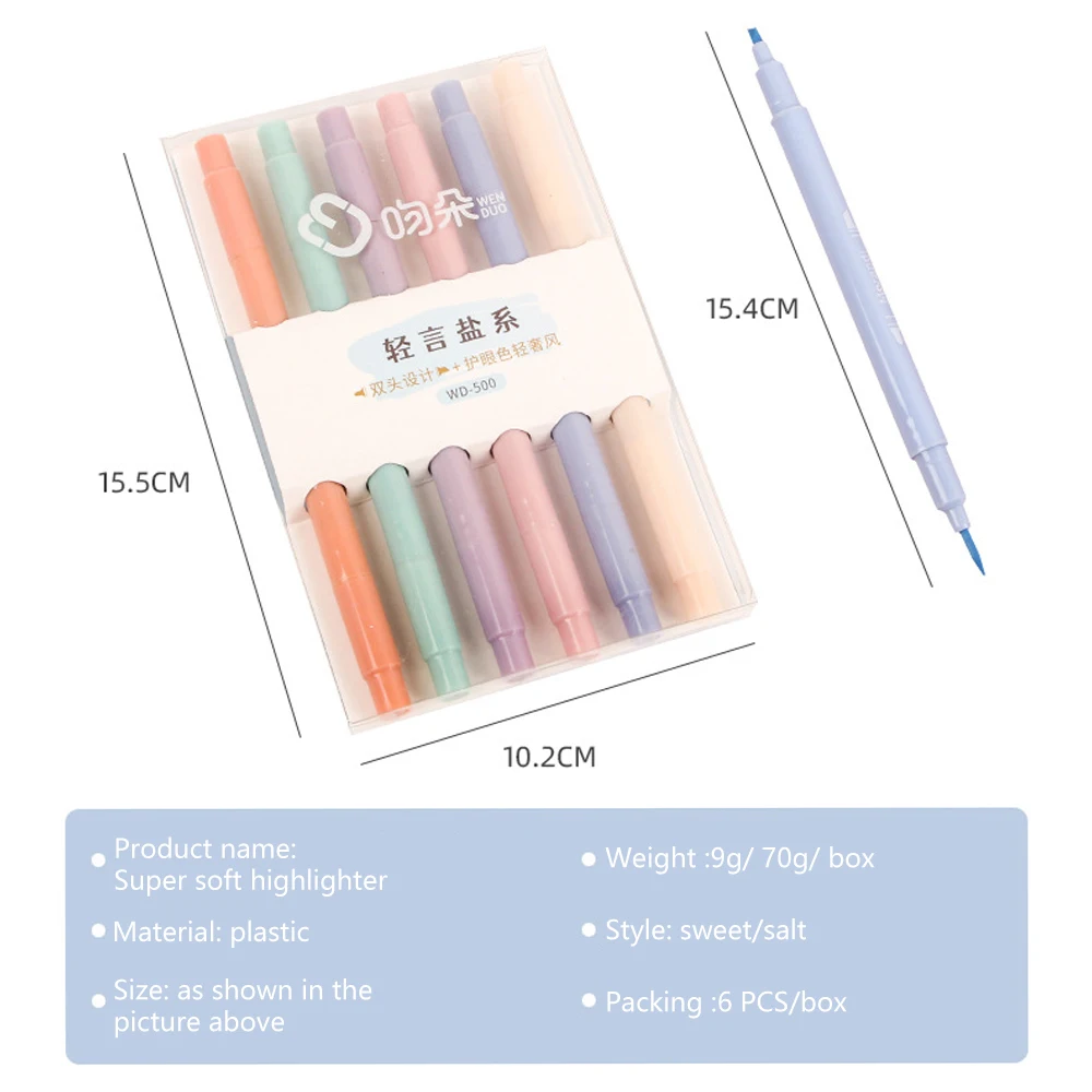 6 قطعة لون مزدوج/طرف واحد علامة لينة حماية العين قلم تحديد مجموعة أقلام الفلورسنت الباستيل ملاحظات المفاتيح #5
