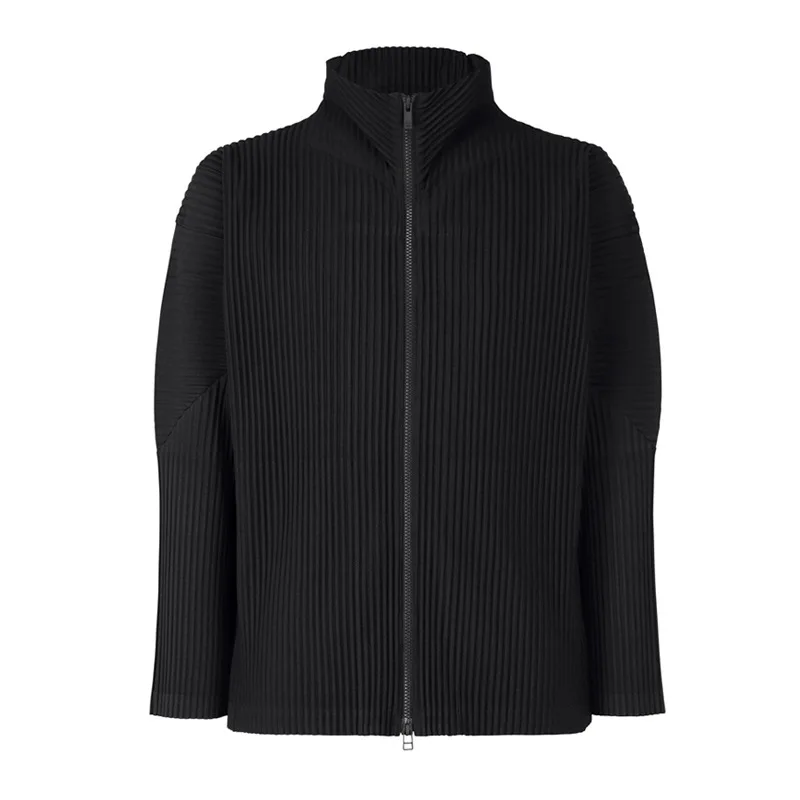 Miyake chaqueta para hombre 2025 primavera nueva chaqueta plisada con cuello levantado y cremallera abrigo de Color sólido para hombre camisetas Premium Sense ropa para hombre