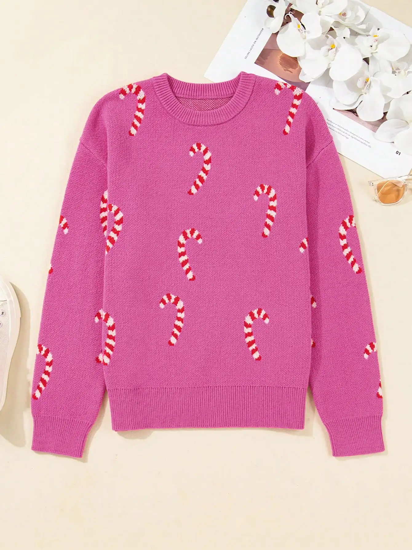 سترة نسائية وردية اللون بتصميم عيد الميلاد، فضفاضة وبدون أكتاف، مناسبة للعطلات