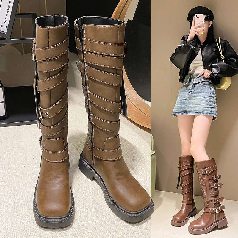 

Women's Cosplay High Boots Winter Long Tube Leather Knight Boot Punk Gothic Classic Black High Heel Shoes Knee-High6863