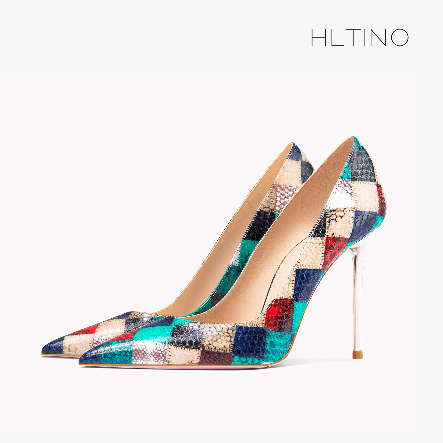 HLTINO Snake Checkered Pumps Women Sexy High Heels Summer Autumn Single Shoes Night Club Party Stilettos