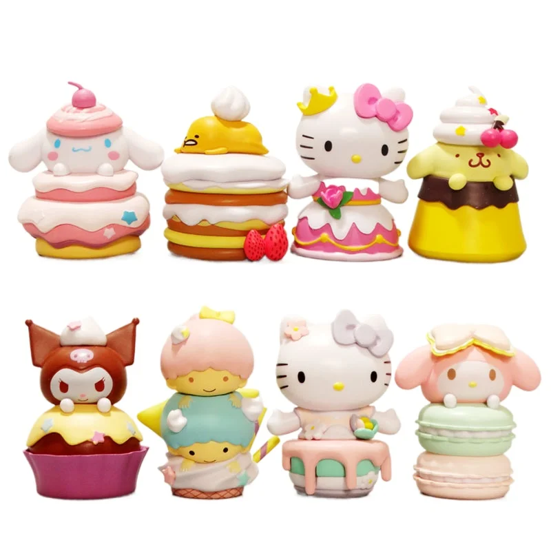 Sanrio My Melody Cinnamoroll Kuromi Pom Pom Purin Cartoon Cake Series Action Figures Model Toy Decoration Doll Children Gifts