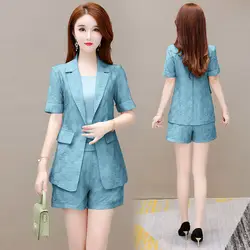 Traje profesional de dos piezas para mujer, abrigo y pantalones cortos a la moda, chaqueta informal coreana elegante, conjuntos a juego, novedad de verano 2023