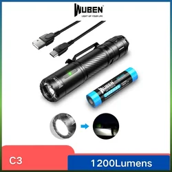 WUBEN C3 latarka LED typu C akumulator o dużej mocy Troch Light 1200 lm z baterią wodoodporna latarnia kempingowa