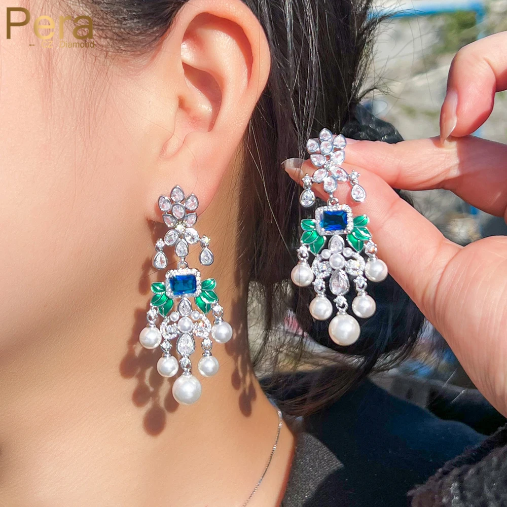 

Серьги-подвески серебряного цвета с цирконием, с жемчугом