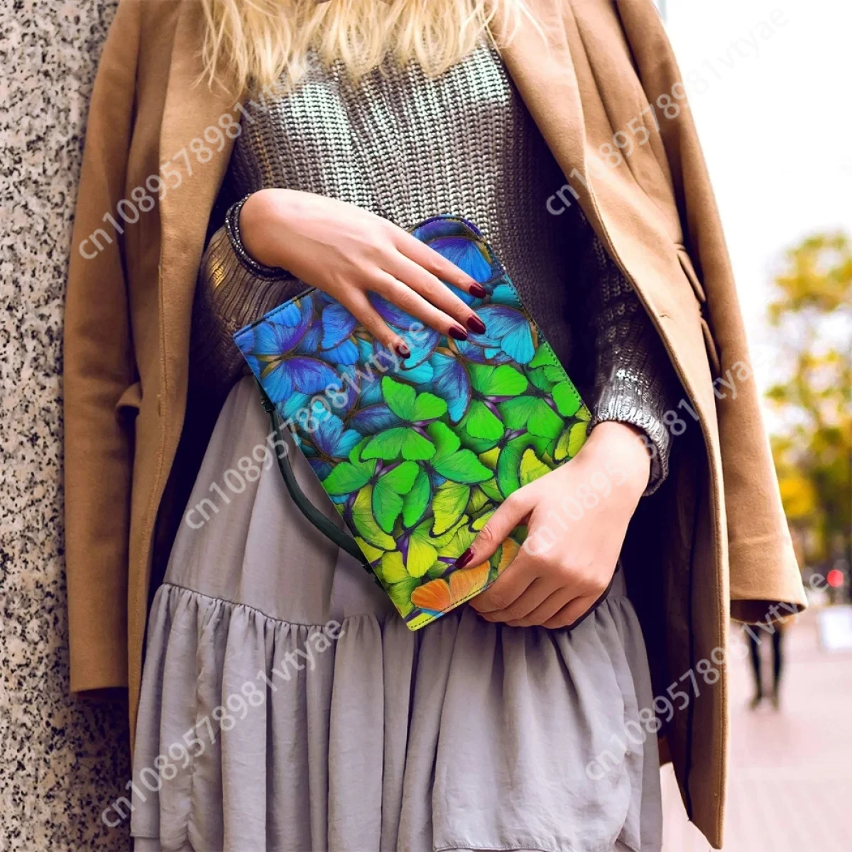 Funda de cuero con estampado de mariposas para mujer, bolsa práctica de almacenamiento de la Biblia, Iglesia Cristiana, ombré