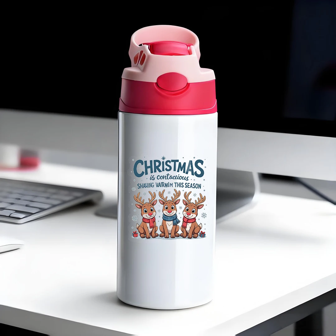 

304 stainless steel thermal cup + kids' straw cup + cartoon reindeer Christmas set Warm Companionship Christmas Gift