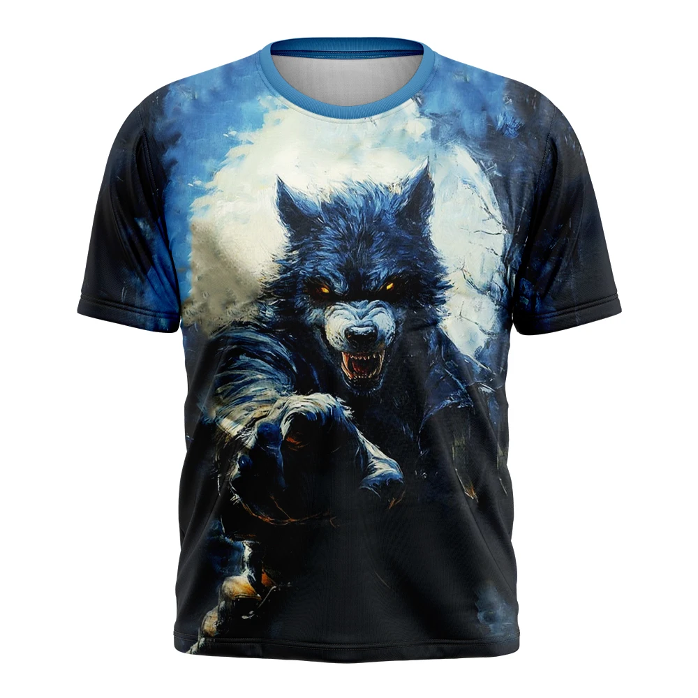 

Werewolf Designer Retro Vintage Men's 3D Print T shirt Tee Street Casual Daily Halloween T shirt Blue Long Sleeve Crew Neck Shir